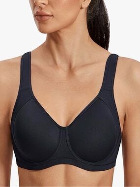 SYROKAN Women’s Black Sports Bra 36D Full Support Impact Multi Racerback #A262
